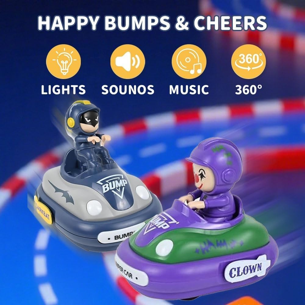 2 Pack RC Bumper Cars for Kids – Bat Design, Lights, Sound & Ejecting Drivers