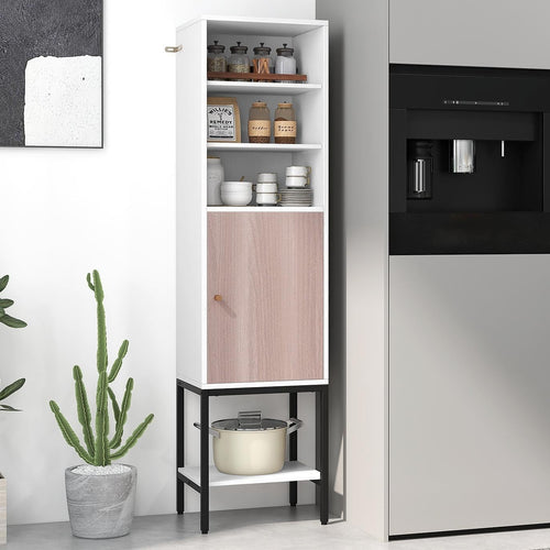 146cm Tall Wooden Storage Cabinet White Adjustable Shelves Slim Cupboard