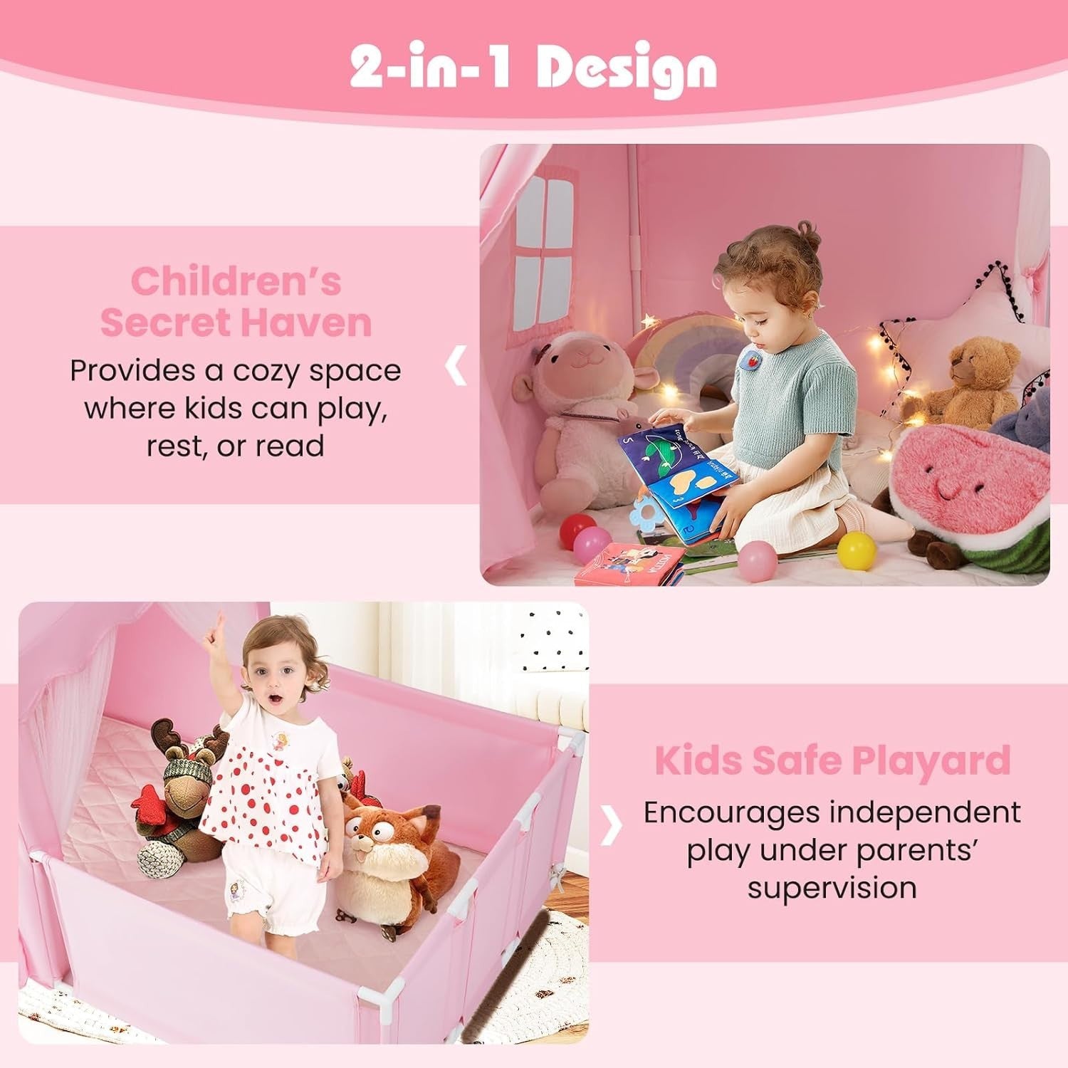 Kids Play Tent Pink Castle with Lights Mat Indoor Toddler Playhouse