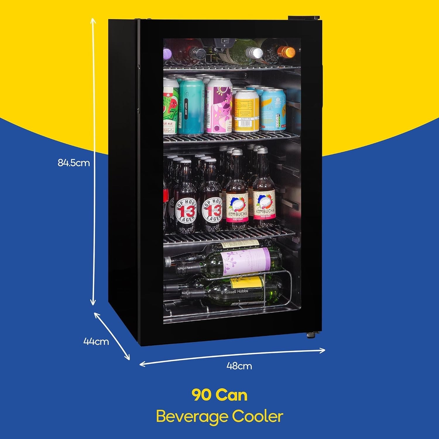 Under Counter Drinks Fridge Glass Door LED Beverage Cooler 93L 48 Can Black