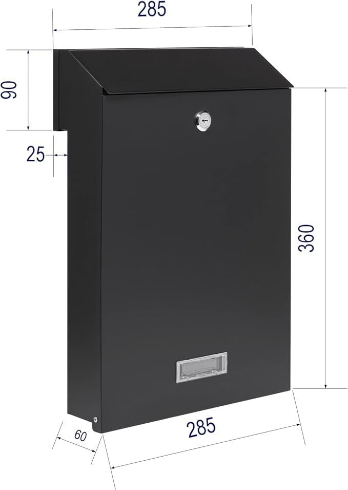Modern Fence Letterbox Black Matt RAL 9017 Weatherproof Steel Mail Slot