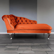 Tufted Pumpkin Velvet Chaise Lounge Sofa Left Hand – Handmade, Compact &Elegant