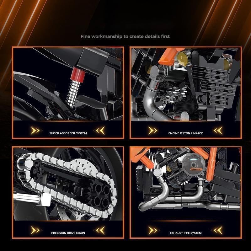 Motorcycle Building Kit 579 PCS, Realistic Superduke 1290R Model, Fun for Kids