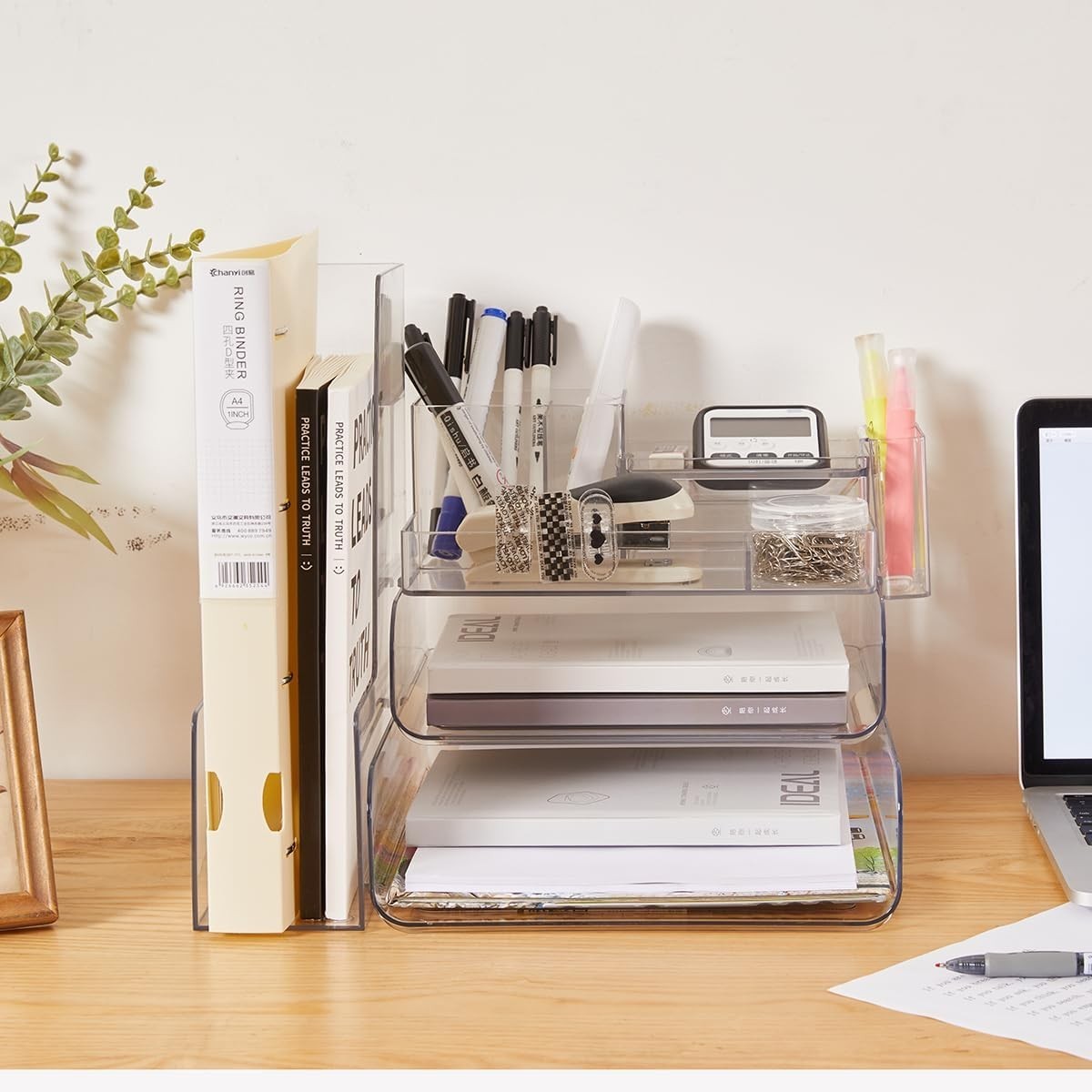 Desk Organizer with Letter Trays & Pen Holder – Stackable Office Storage