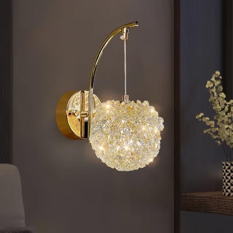 Elegant Crystal Wall Sconce Light with Gold Finish, Adjustable G9 Bulb