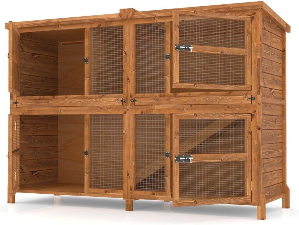 6ft Double Rabbit Hutch Large Outdoor Wooden Cage Multi Level Secure