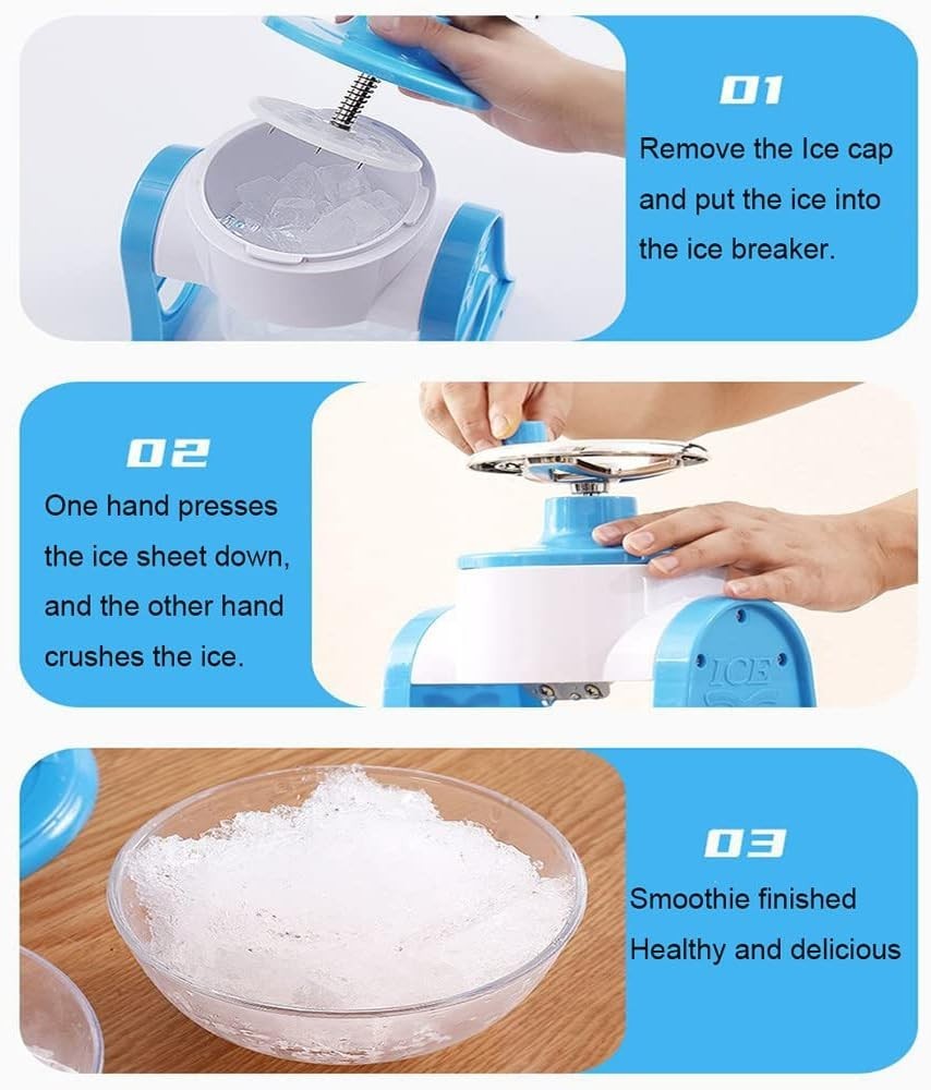 Manual Ice Crusher Hand Crank Snow Cone Slushie Maker Portable