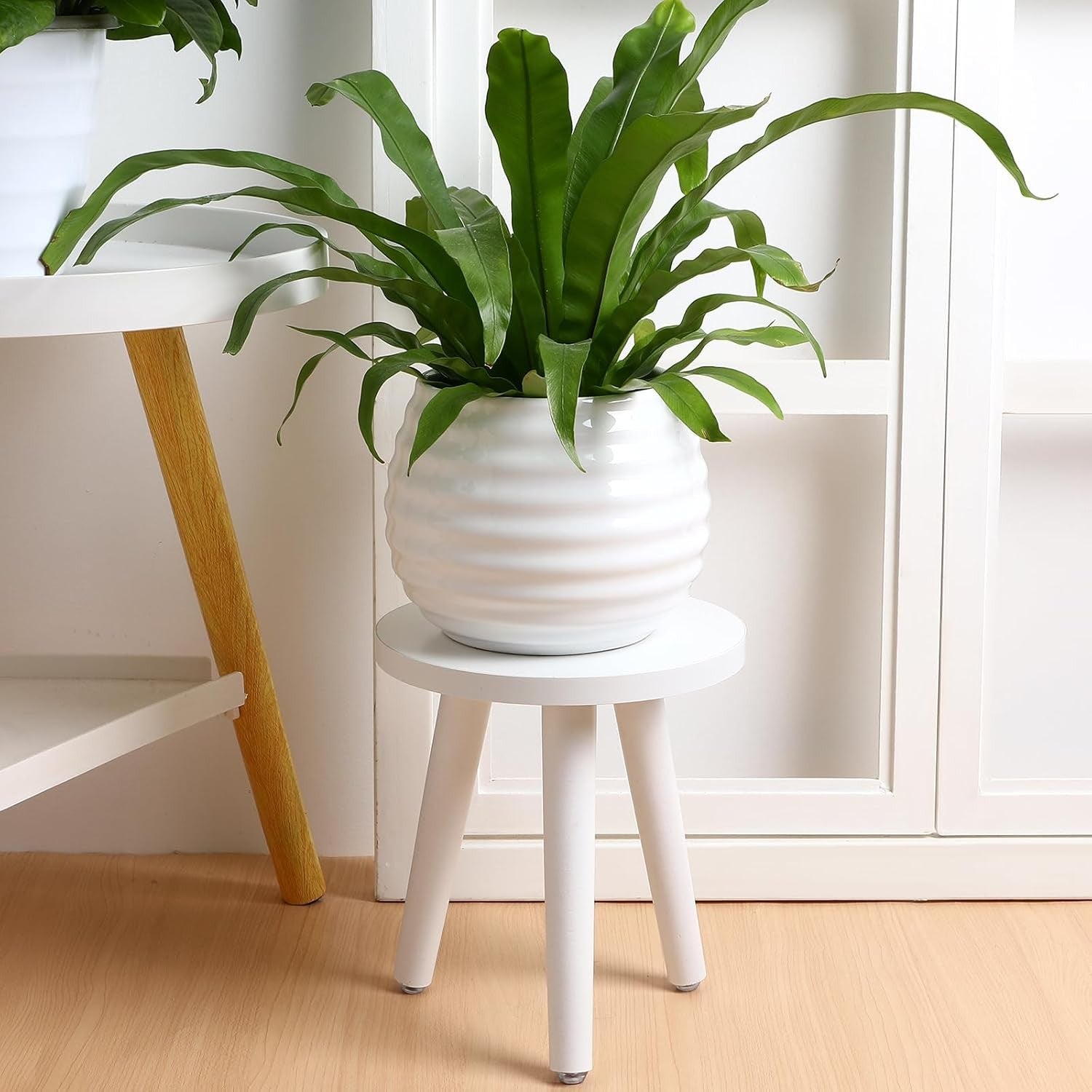Wooden Plant Stand Indoor Flower Pot Stool Small Round Side Table White 22x20cm