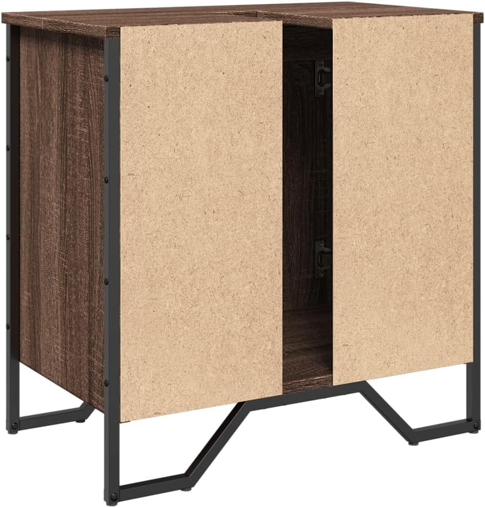 Brown Oak Bathroom Vanity Unit – 2 Door Under Sink Storage Cabinet 60x60cm