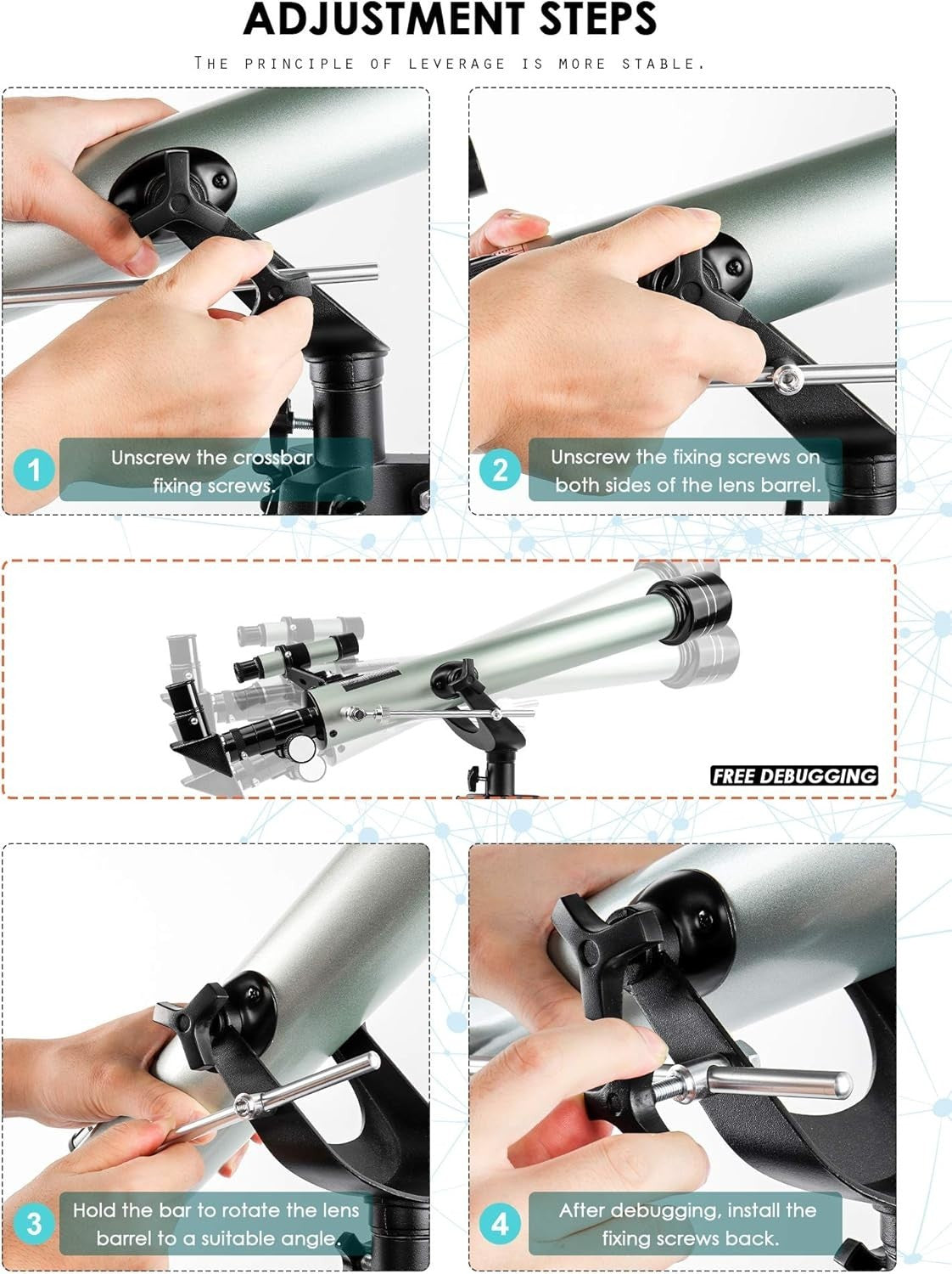 60mm Refractor Telescope for Kids Beginners 525X with Tripod