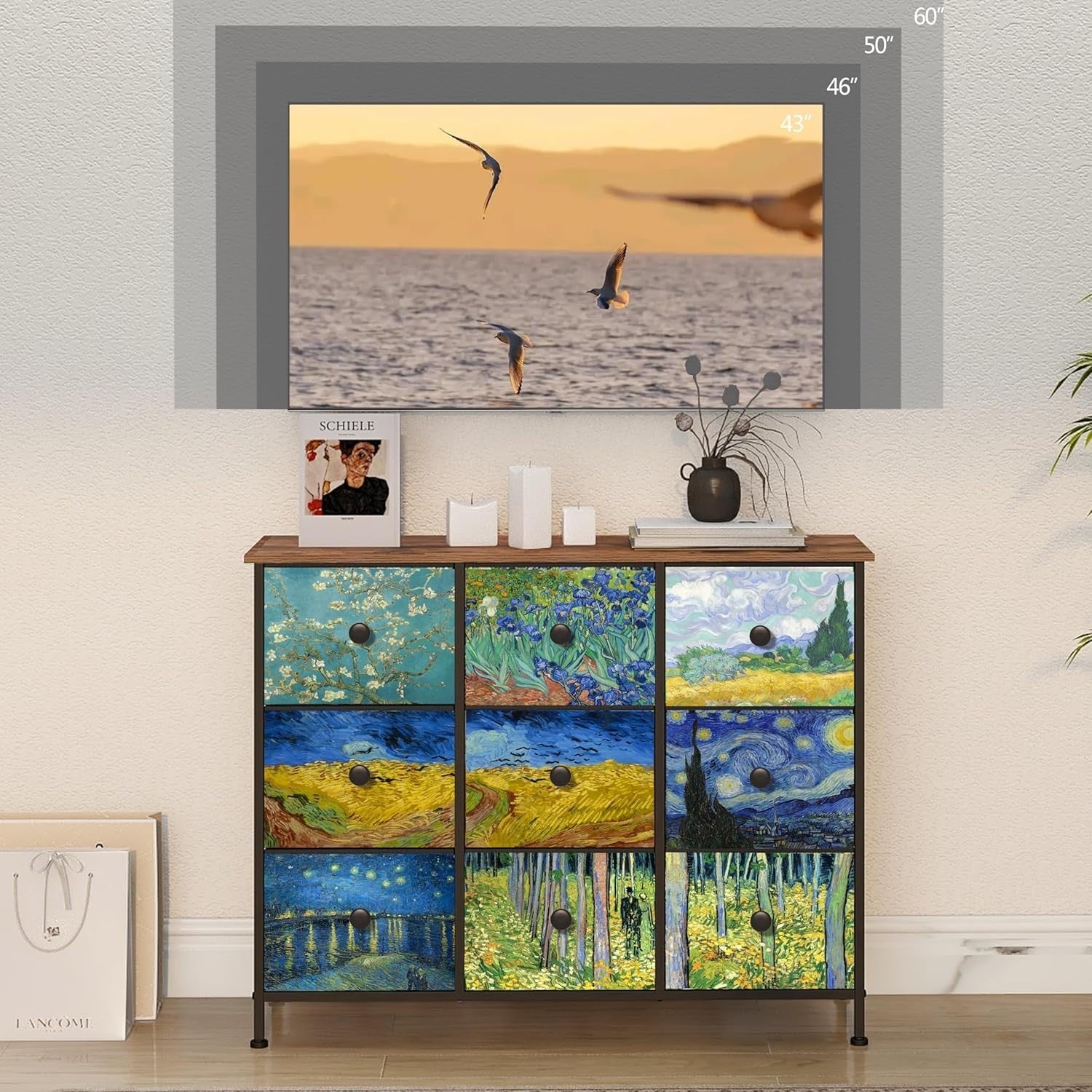 Van Gogh Style 9 Drawer Chest Storage Cabinet for Bedroom Living Room