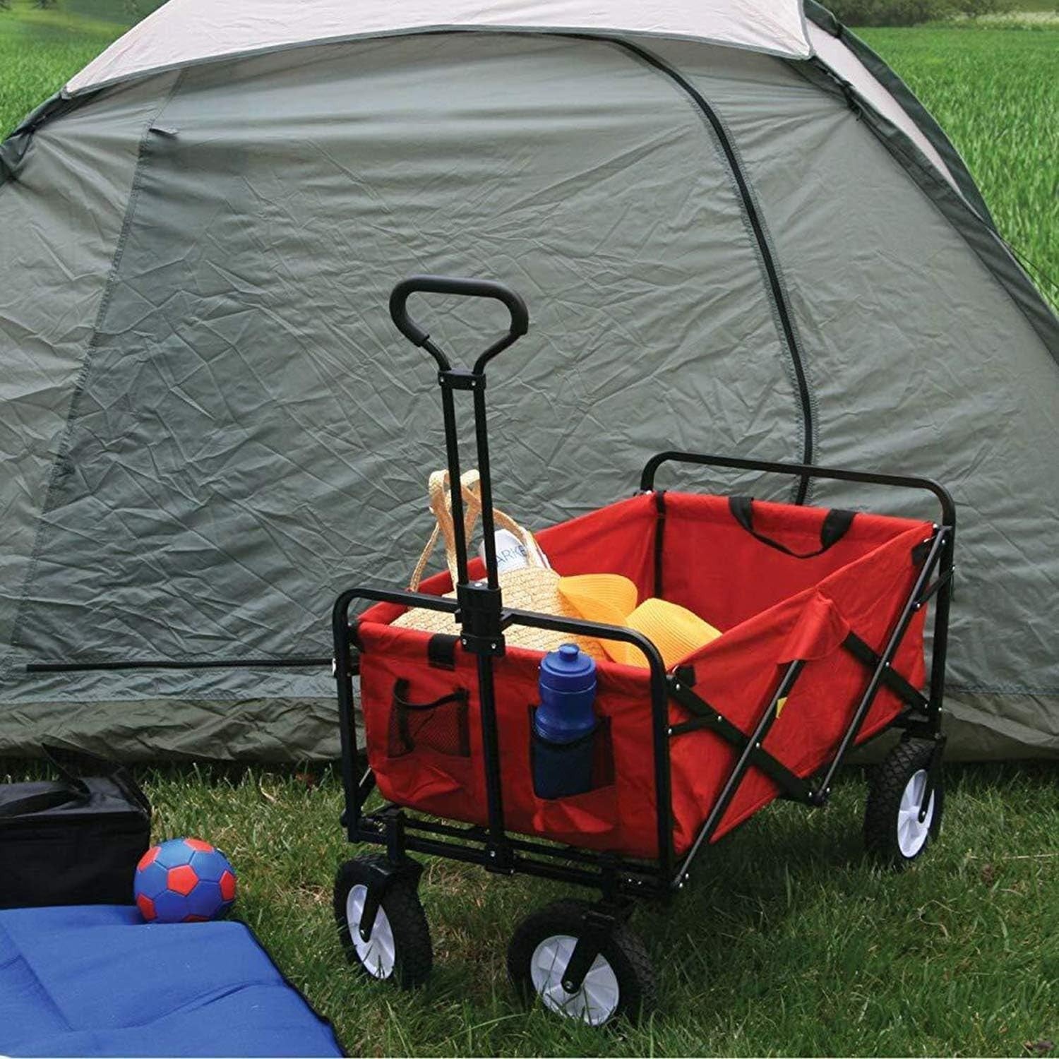 Red Heavy Duty 150kg Folding Camping Wagon Garden Festival Trolley Collapsible