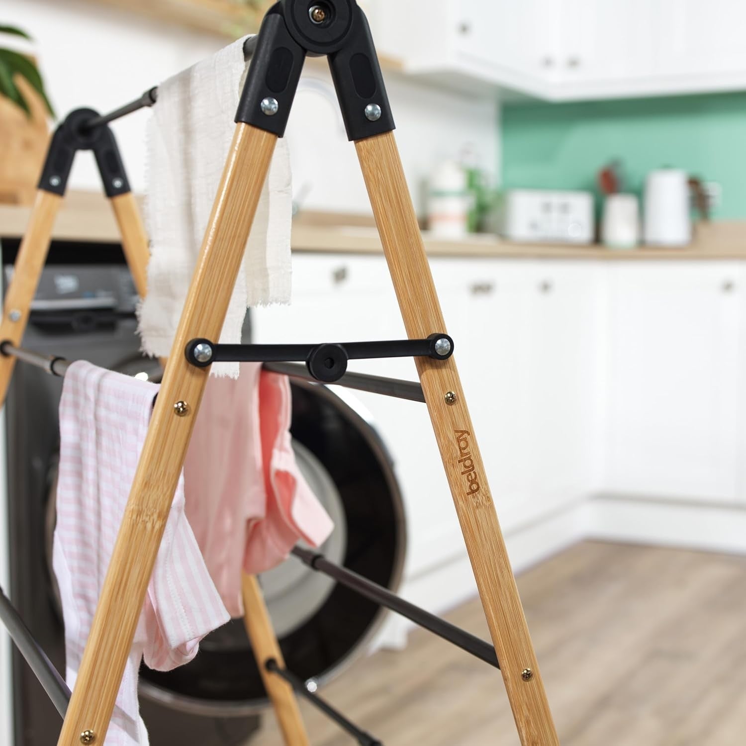4 Level Bamboo Laundry Airer Folding Ladder Clothes Dryer Compact Indoor