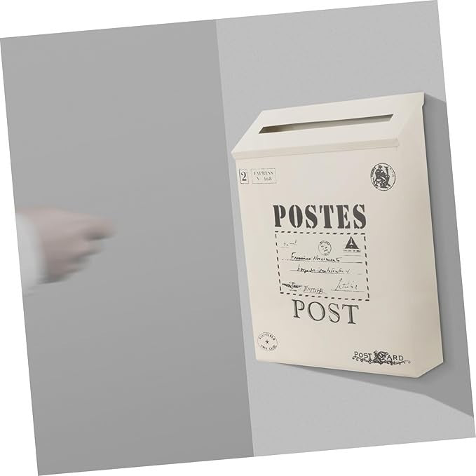 Wall Mount Locking Mailbox Outdoor Iron Post Box Beige Retro Weatherproof