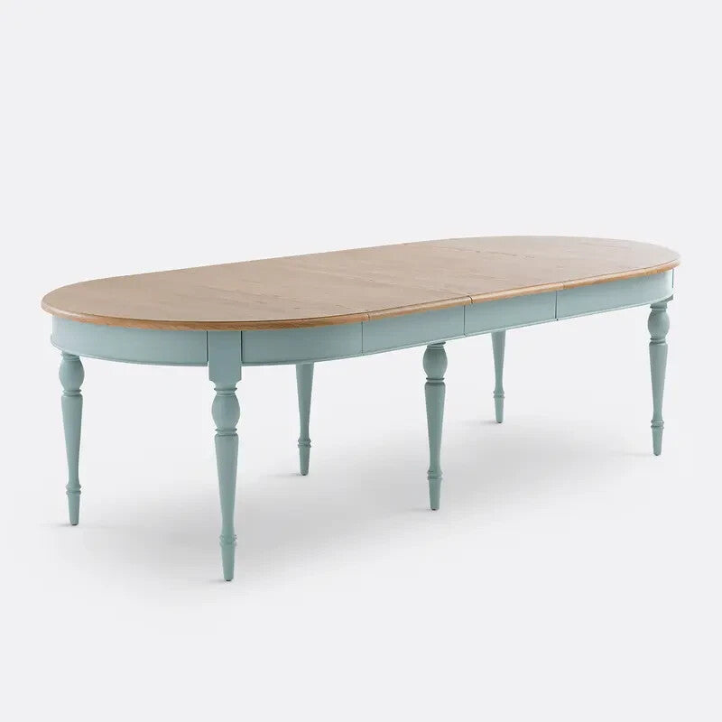 Extendable Dining Table Seats 4–12 Oak & Blue French Style 125–260x120cm