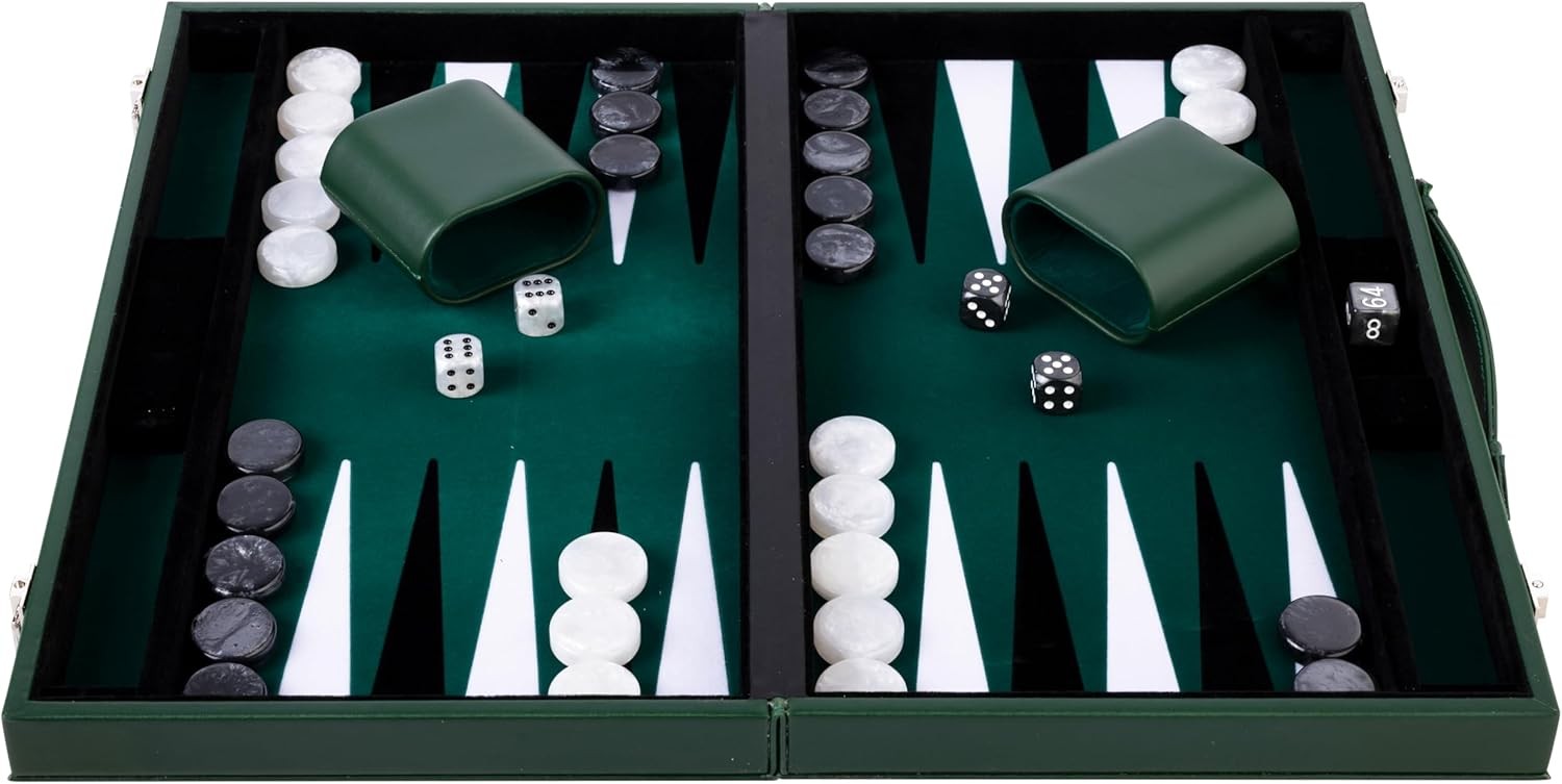 Deluxe Backgammon Set 15” Folding Board Felt Lined Luxury Strategy Game