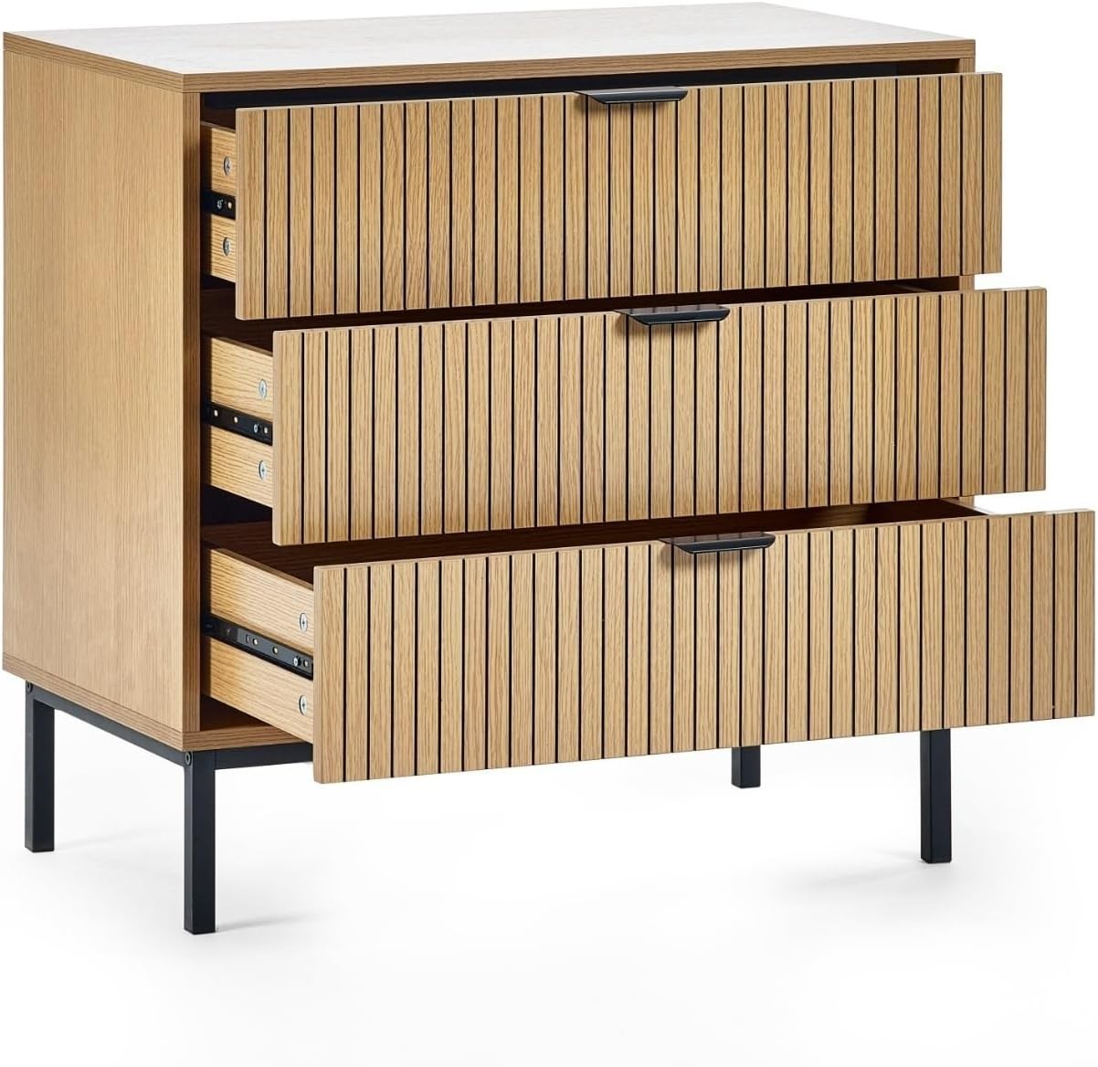 Beige 3 Drawer Chest Wood Storage Cabinet Slim Modern Bedroom Organizer