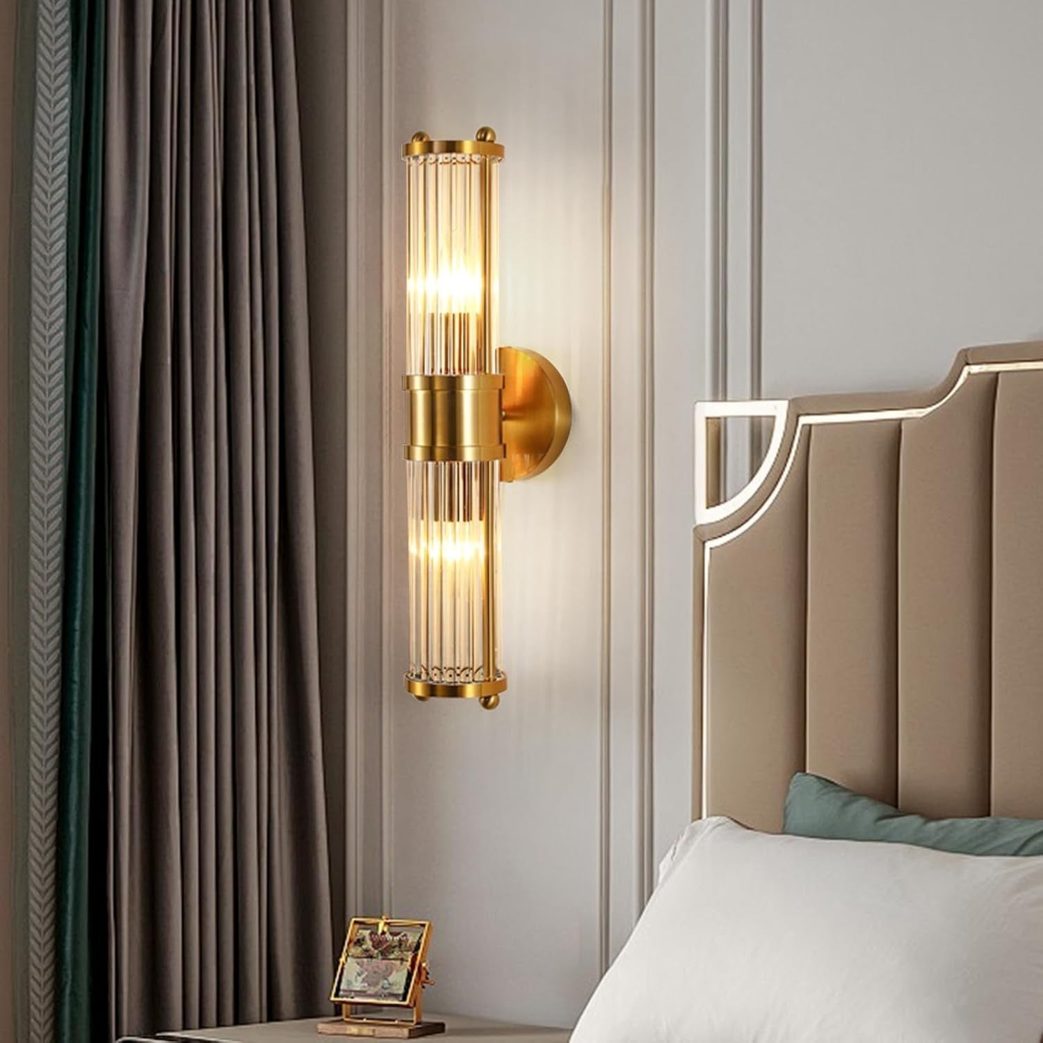 Gold Glass Wall Sconce LED Light Vintage Modern Lamp for Bedroom Bath