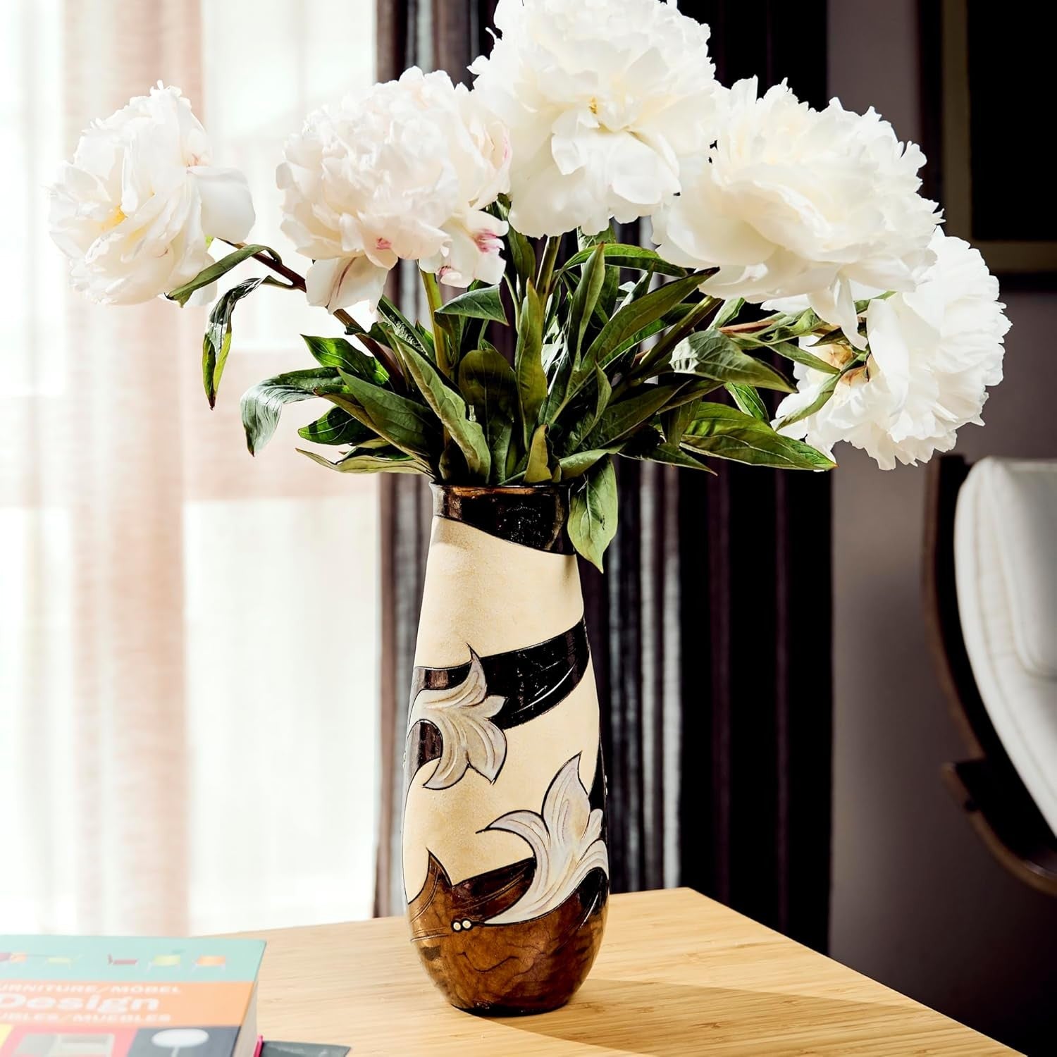 Handmade Ceramic Flower Vase 25.5cm Artisan Cylinder Home Table Decor