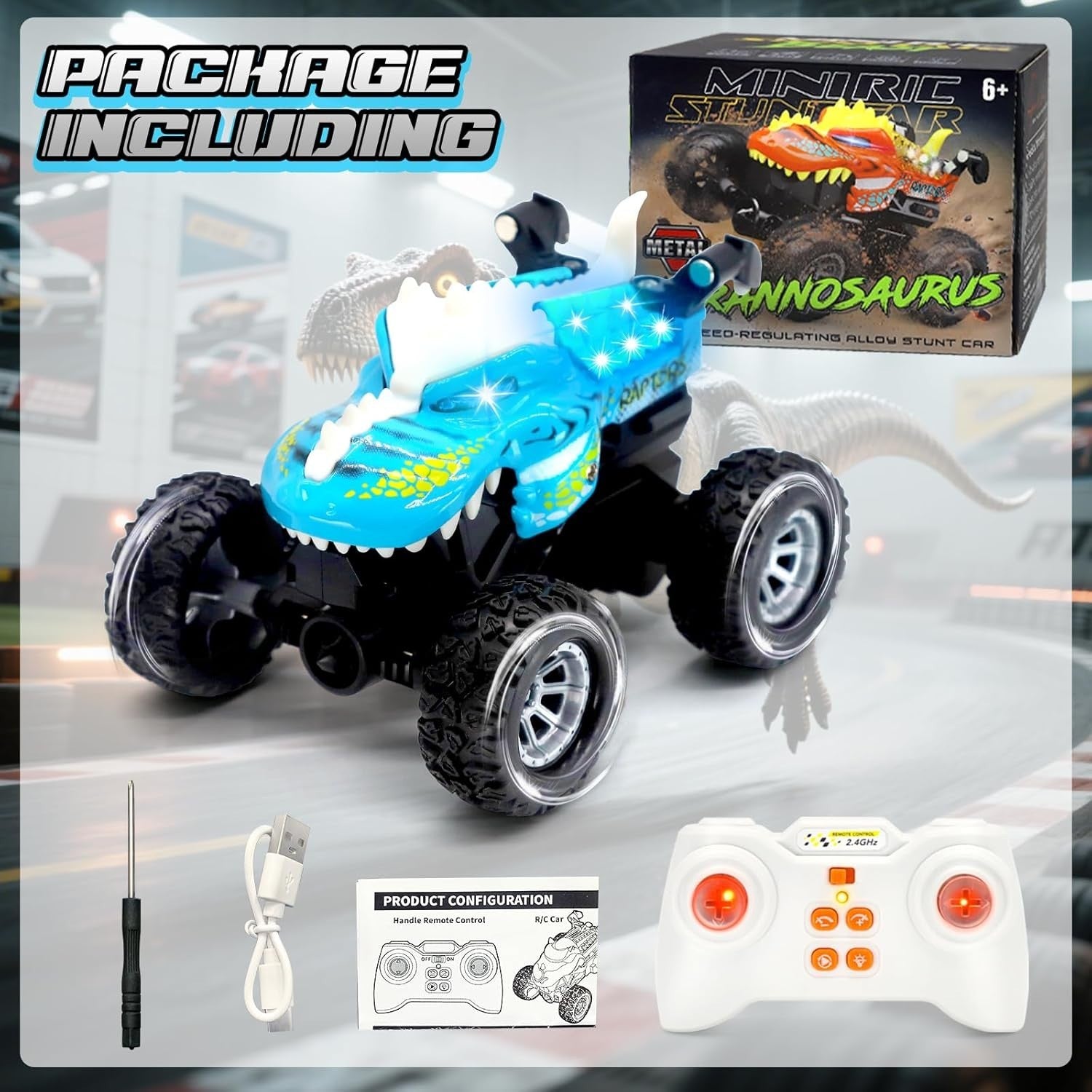 Dinosaur RC Car with LED Eyes – 2.4GHz Mini Stunt Toy for Kids