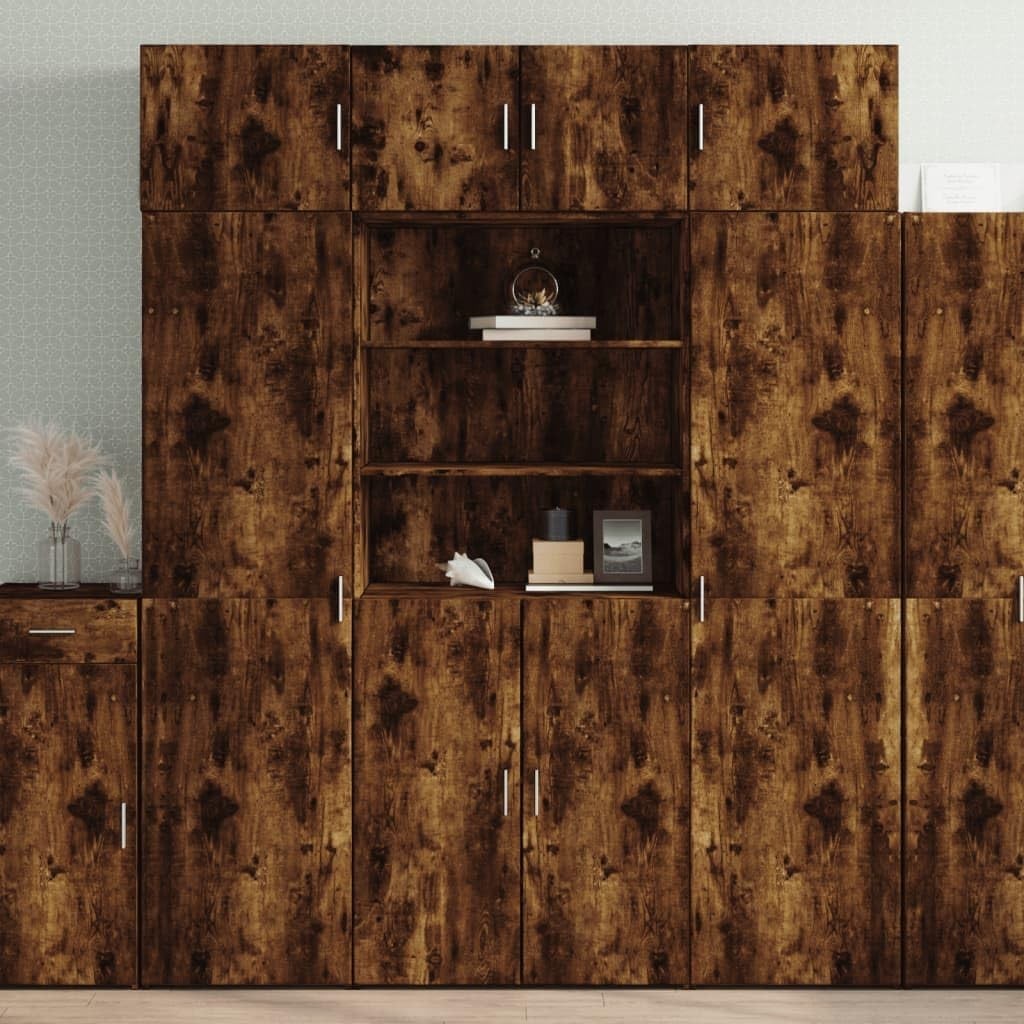 Modern Smoked Oak Storage Cabinet with Doors & Shelves - 80x42.5x185cm