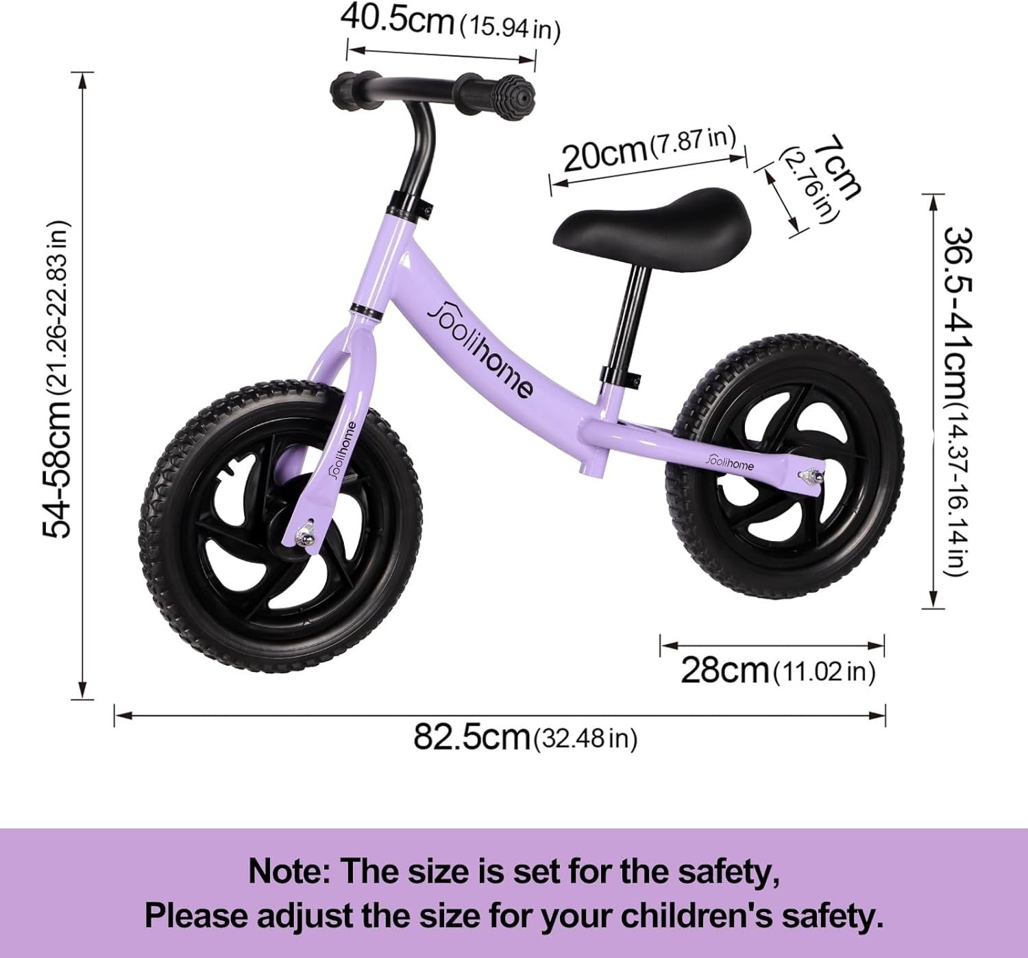 12" Kids Balance Bike Adjustable Seat Handlebar No Pedal Toddler Bike Purple