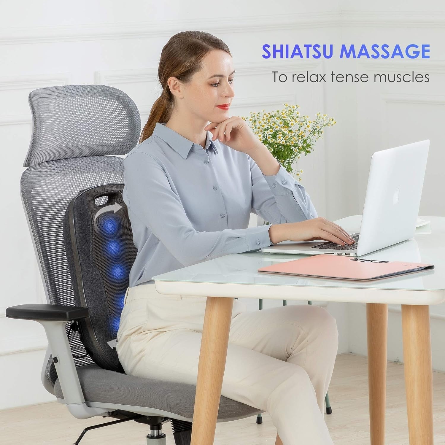 Shiatsu Lower Back Massager Heat 12-Node Kneading Portable Chair Cushion