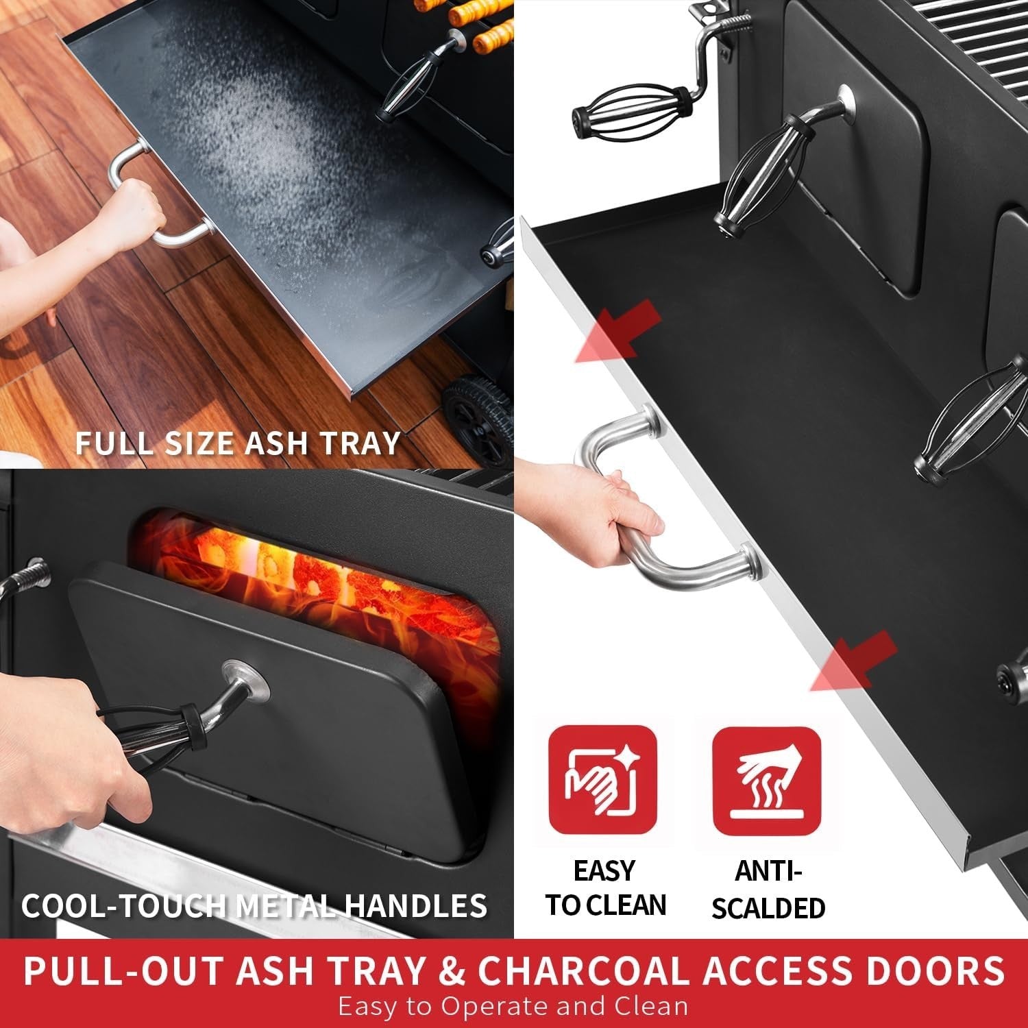 Large Charcoal BBQ Grill with Dual Adjustable Trays & Temperature Gauge