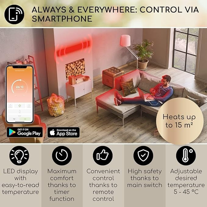 2400W Infrared Patio Heater Outdoor Indoor Electric Radiant Smart WiFi Timer