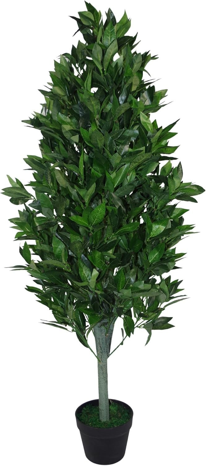120cm Artificial Topiary Bay Tree Pyramid Green Cone in Weighted Black Pot Decor