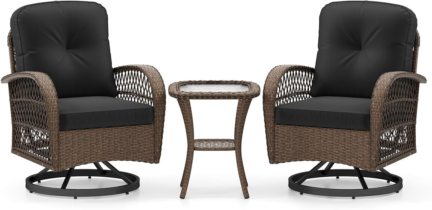 Luxury Swivel Rattan Bistro Set Reclining Chairs Coffee Table Garden Patio