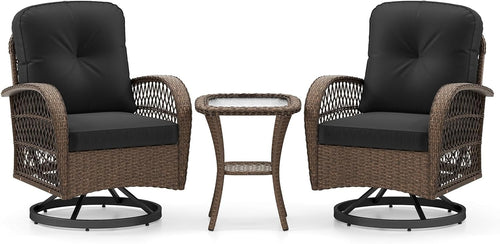 Luxury Swivel Rattan Bistro Set Reclining Chairs Coffee Table Garden Patio