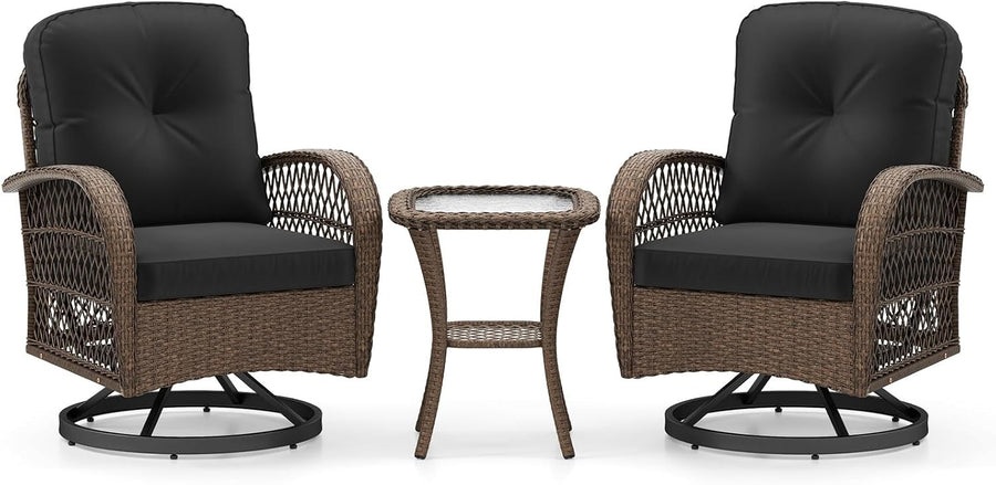 Luxury Swivel Rattan Bistro Set Reclining Chairs Coffee Table Garden Patio