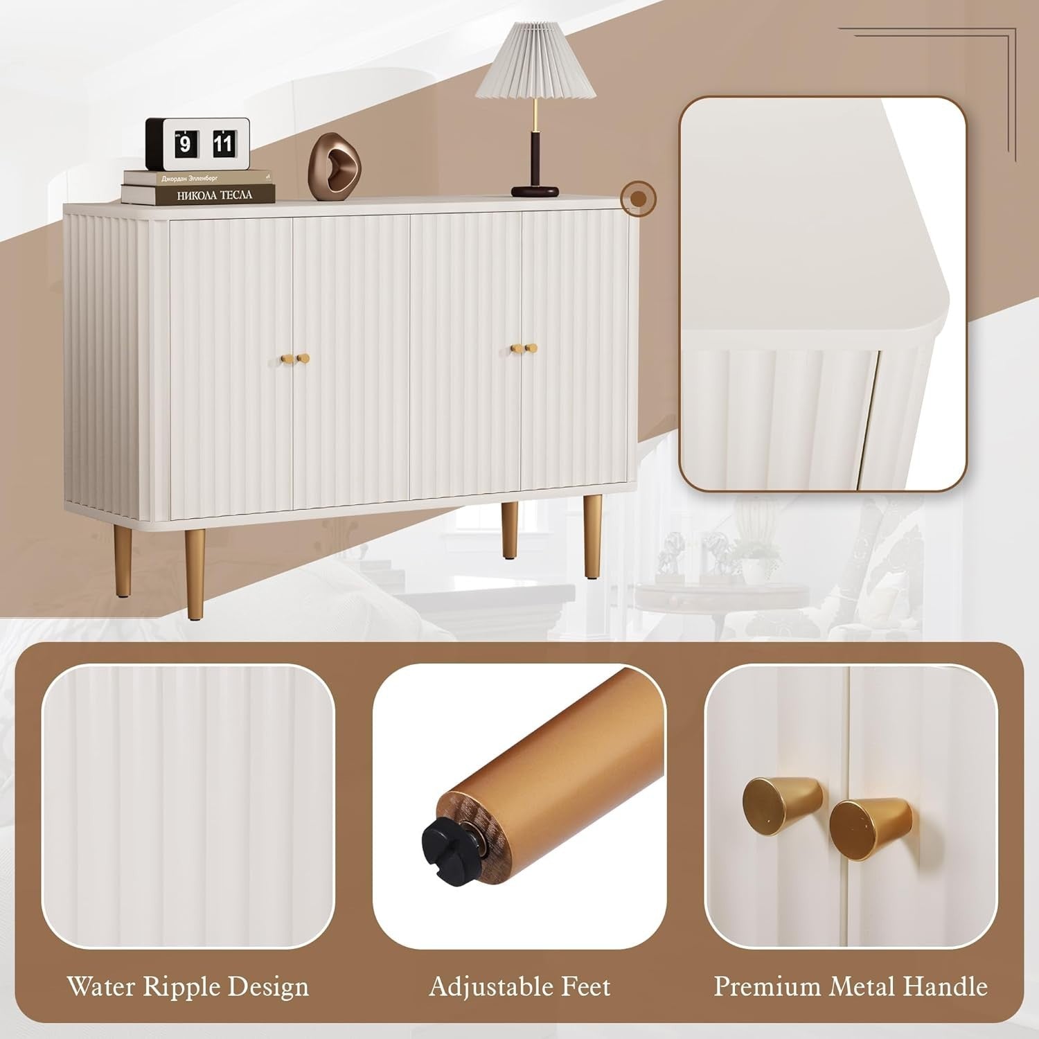 Modern 4-Door Sideboard Cabinet with Removable Shelves, Storage Buffet