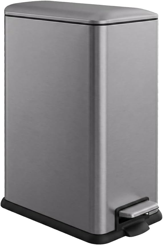45L Stainless Steel Pedal Bin Slim Kitchen Trash Can Soft Close Grey