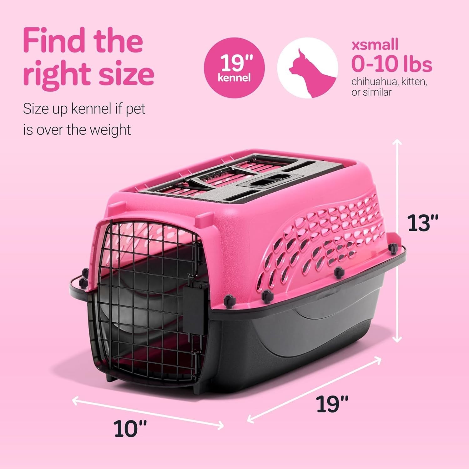 Small Cat Carrier Crate Travel Box 2 Door Top Load Pet Kennel Lockable Pink