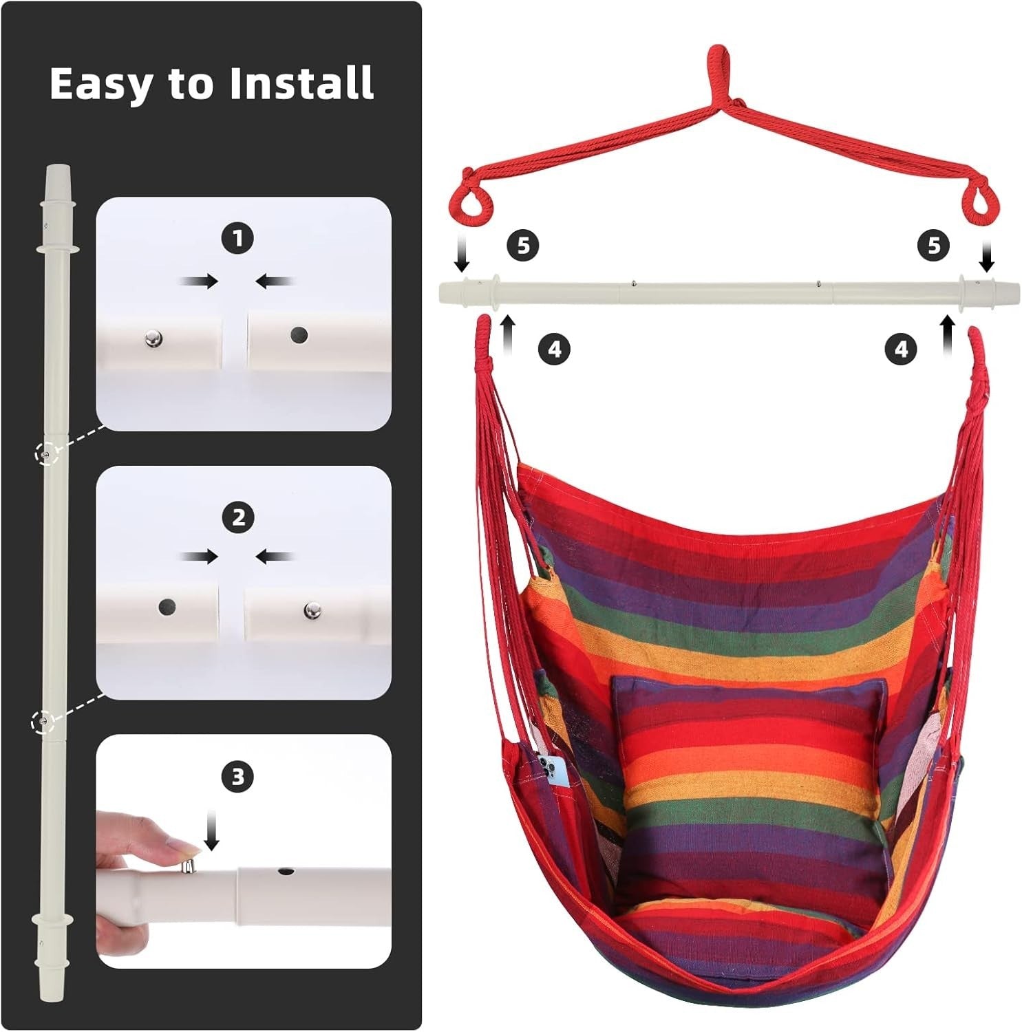Hammock Chair Swing with Cushions | Indoor Outdoor Seat | 330lbs Max