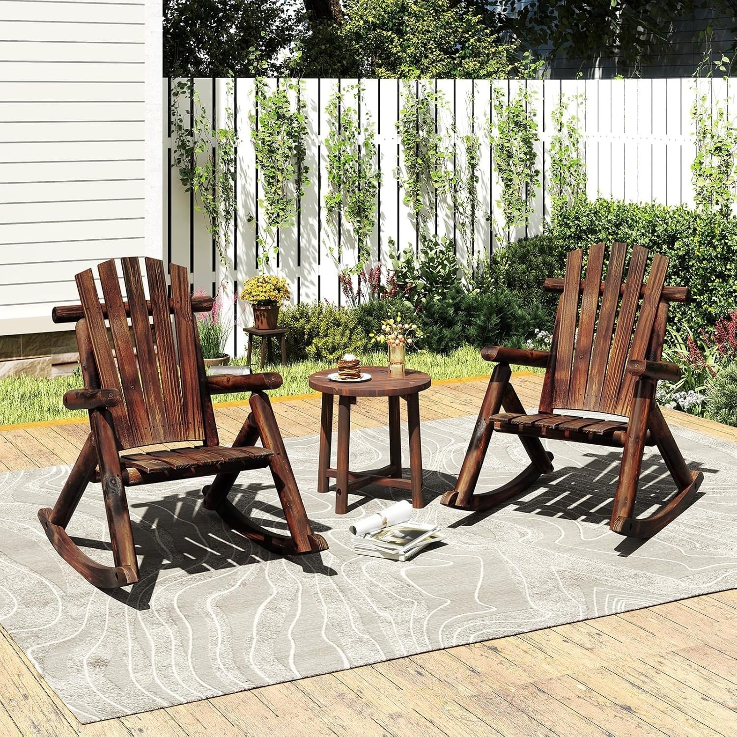 Durable Outdoor Wooden Rocking Chair Set Garden Patio Porch Balcony Relaxer