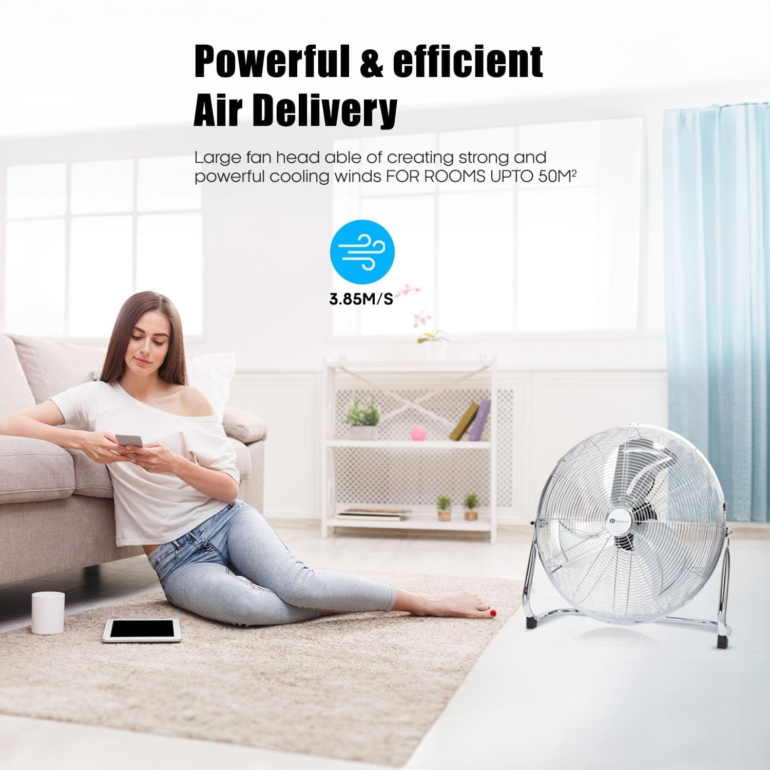 20-Inch Chrome Floor Fan – 3 Speed Adjustable Head High Power Gym Cooling Fan