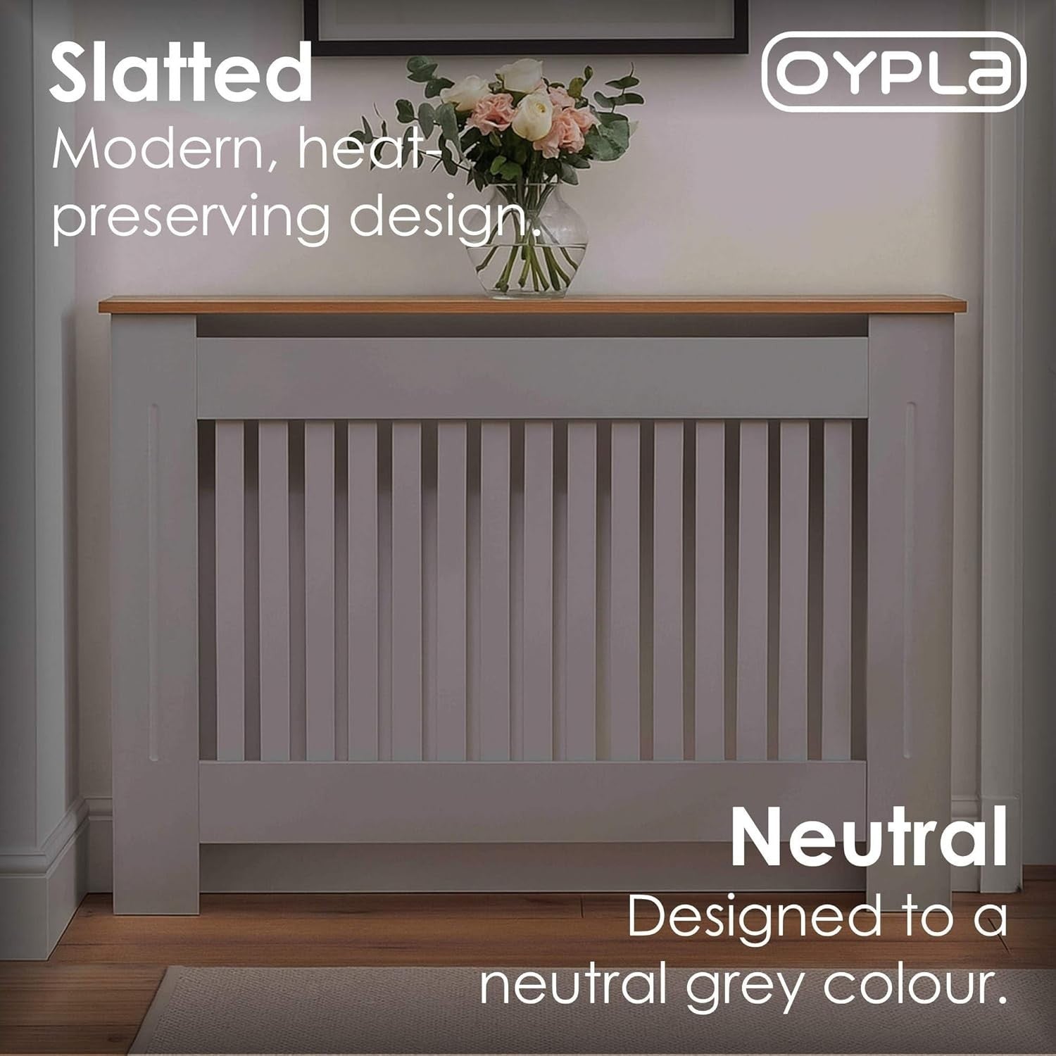 Medium Grey Radiator Cover | Slatted MDF Cabinet