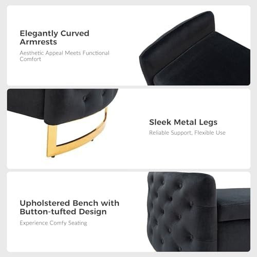 Large Storage Ottoman Bench w/ Pillows Modern Upholstered Metal Leg Seat