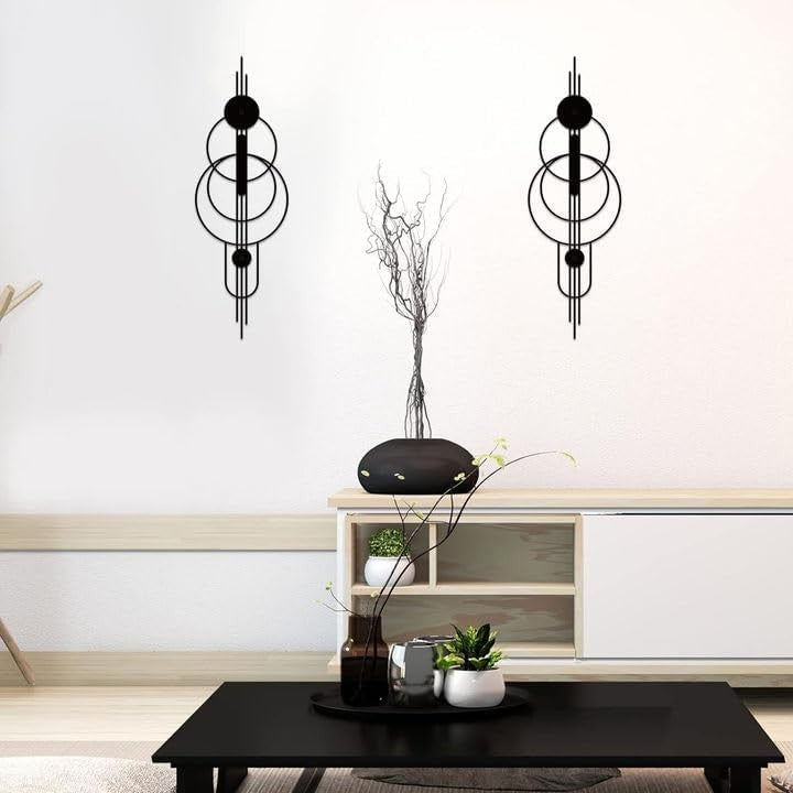 Set of 2 Small Metal Wall Art Black Geometric 15.7x5.1in