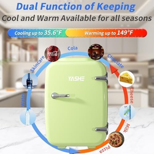 4L Mini Fridge Cooler & Warmer | Portable AC/DC, 6 Cans, Skincare Green