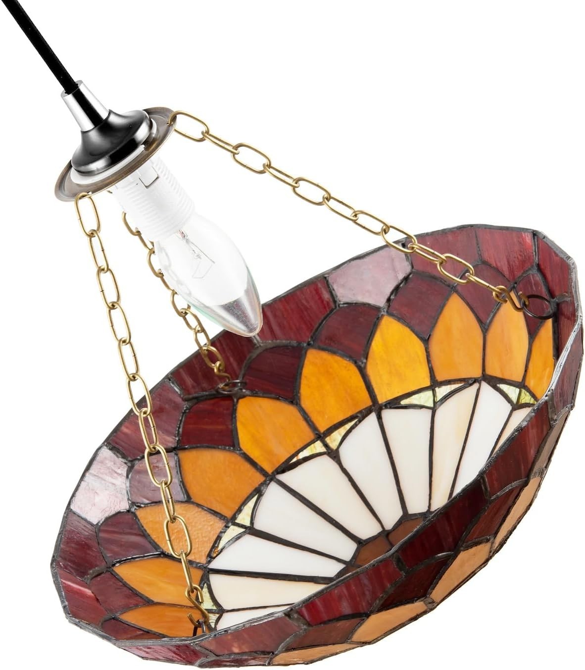 Tiffany Pendant Lamp Shade Amber Red Stained Glass Dome 30cm