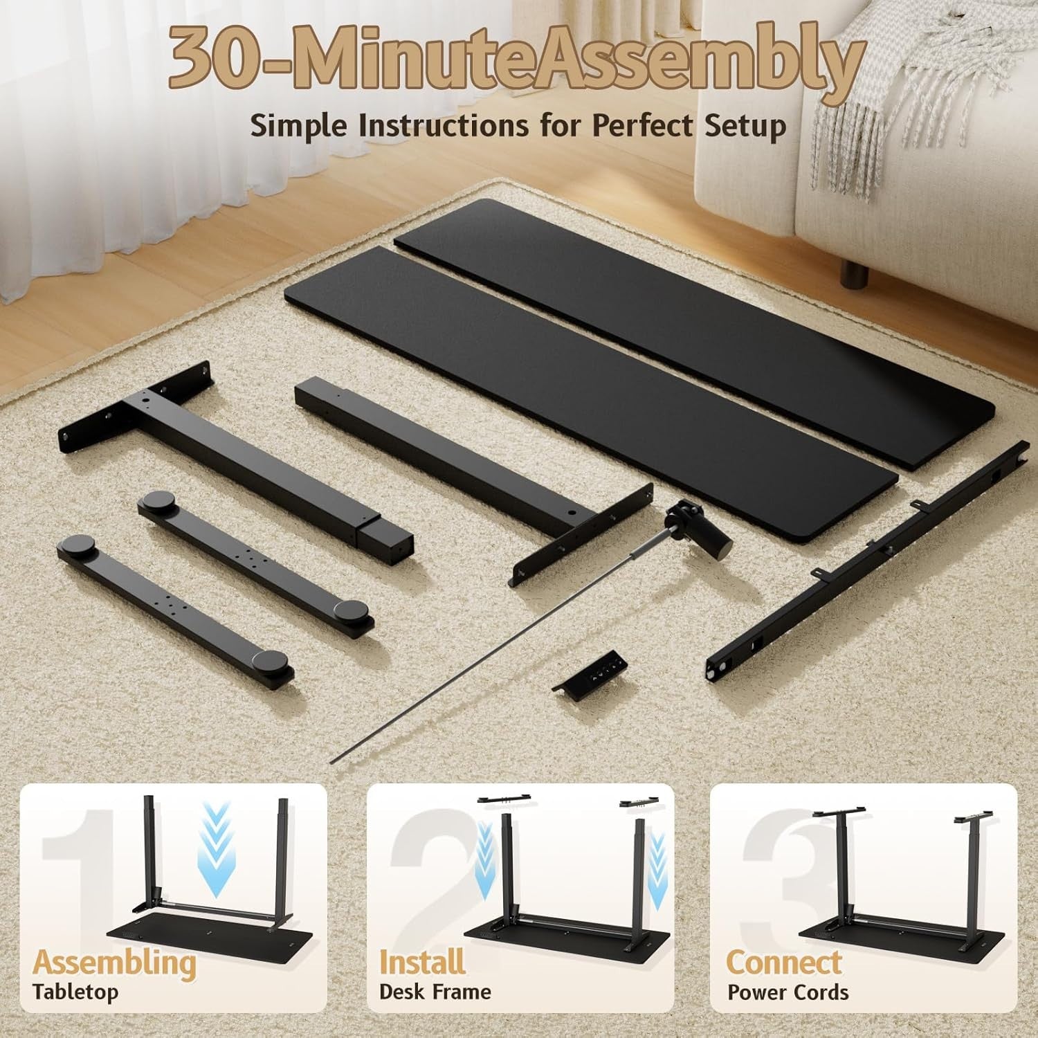 Adjustable Electric Standing Black Desk 140x60cm Smart Sit Stand Workstation