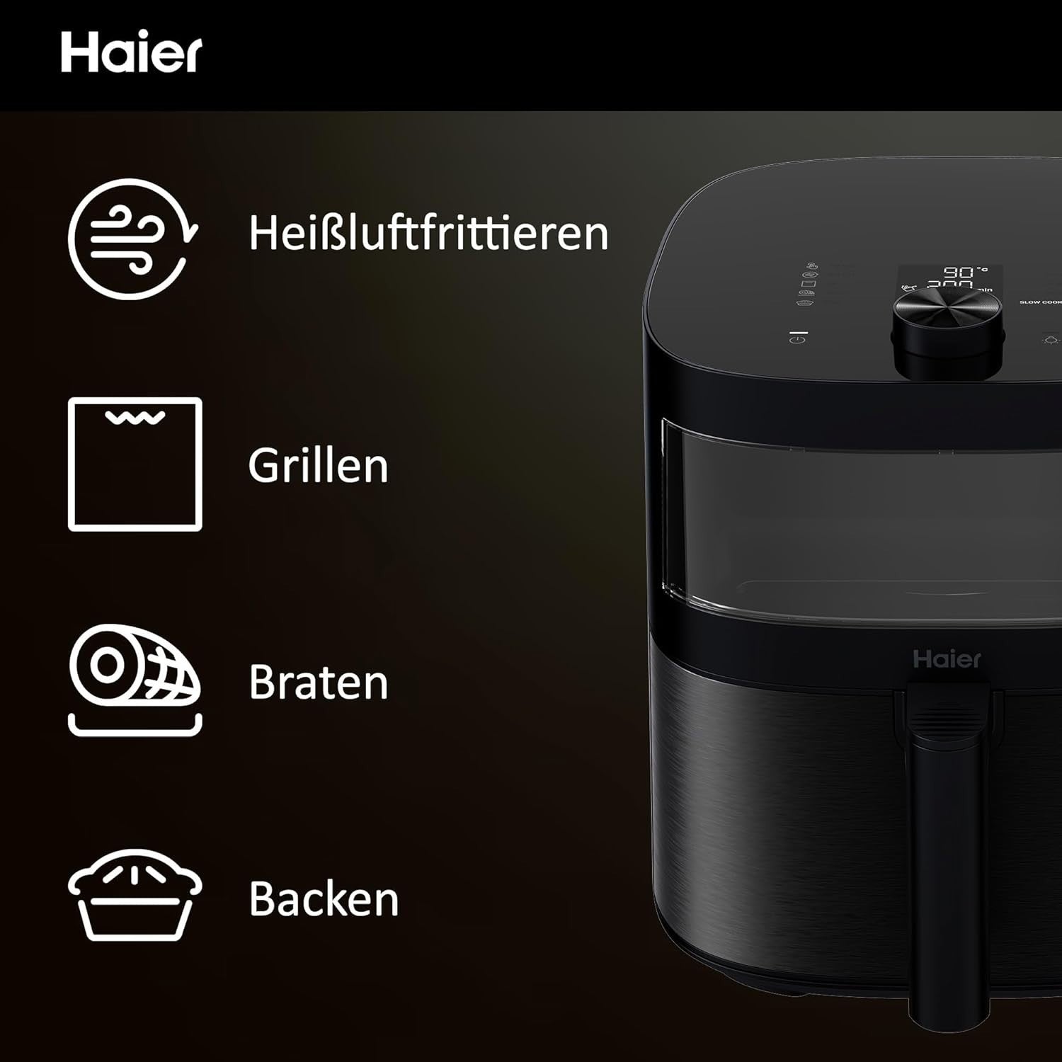 7L Air Fryer 9in1 Viewing Window 40-200°C Slow Cook Yogurt Auto Programs