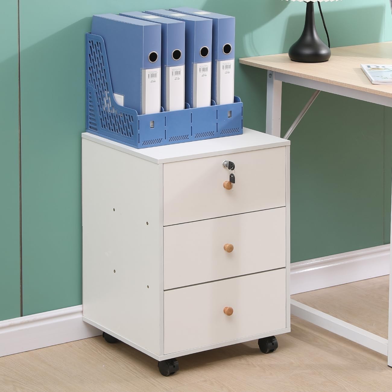 White Mobile Filing Cabinet 3 Drawer A4 Under Desk Office Storage