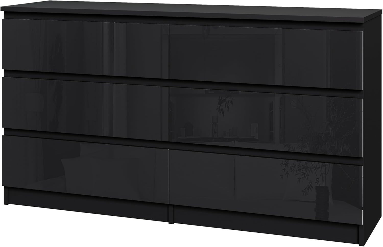 High-Gloss 6 Drawer Chest - Sleek Handleless Storage for Bedroom & Living Room