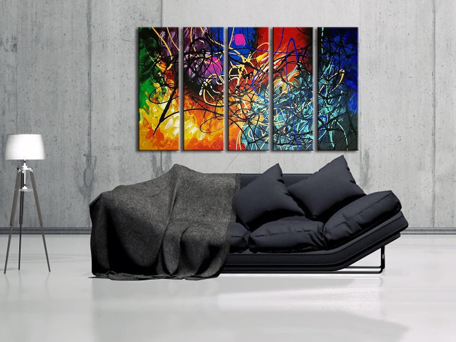 Large 5 Panel Abstract Canvas Wall Art Framed Modern Colourful Decor