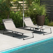 2x Folding Reclining Sun Lounger Chairs Padded Outdoor Garden Patio Bed